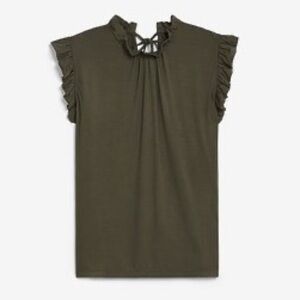 EXPRESS Ruffle Mock Neck Tank in Green Olive